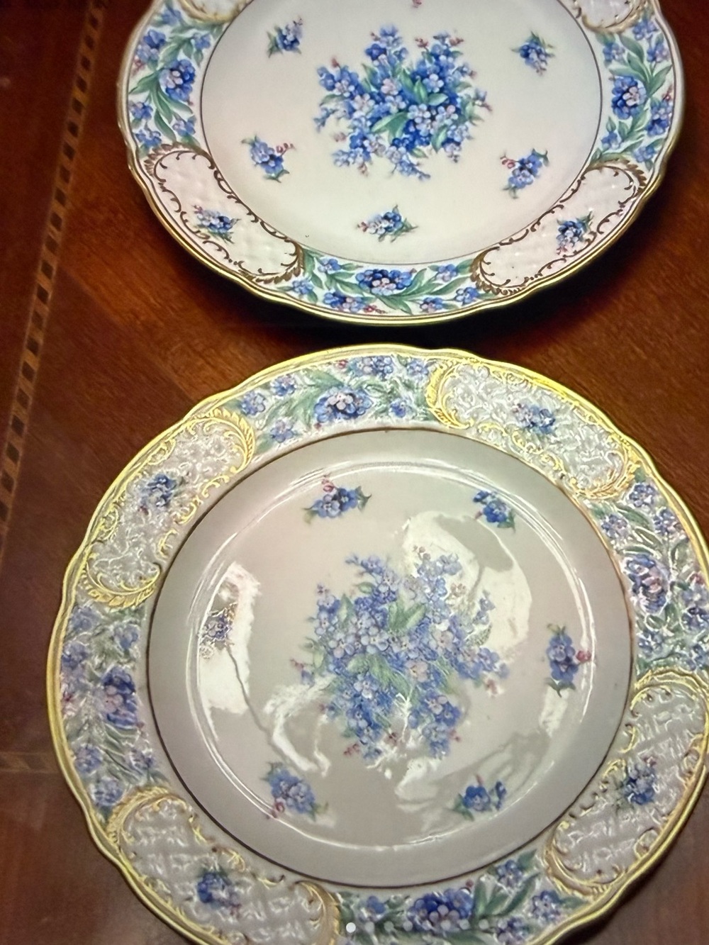 Schumann Blue Forget-Me-Not Gold-Trim Plates from Germany